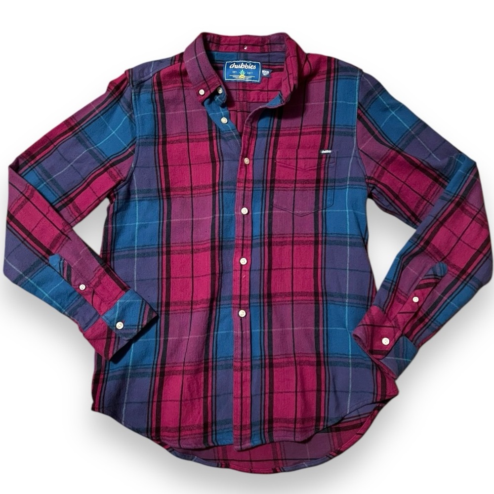 Chubbies Plaid Button-Down Shirt Stretch Cotton Blend Pink Blue Classic Size M
